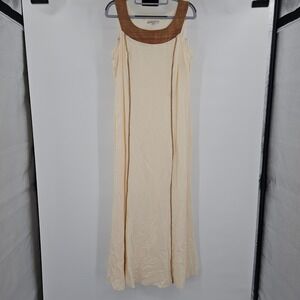 Vintage Spencer Alexis Cream Sleeveless Maxi Dress Bronze Trim Style Size 6 USA